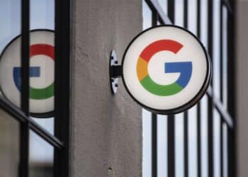 A logo outside the Google Store Chelsea in New York, U.S., on Friday, May 28, 2021. The Google Store will display and sell a variety of product such as Pixel phones, Nest smart home devices, Fitbit trackers, Pixelbooks, and more. Photographer: Victor J. Blue/Bloomberg