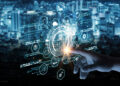 Businessman experience virtual screen, application technology, global business internet connection and digital marketing. finance and banking digital connection technology big data